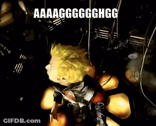 Cartoon Character With Yellow Hair Surrounded By Balloons GIF
