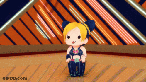 Cartoon Character Yellow Hair Blue Ears Sitting GIF