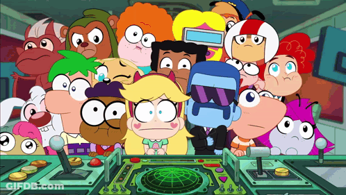 Cartoon Characters Around Radar Screen GIF