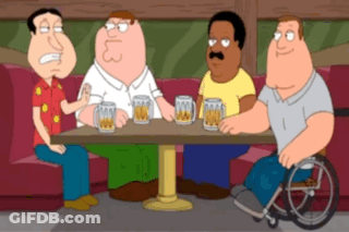 Cartoon Characters Around Table With Beer Mugs GIF