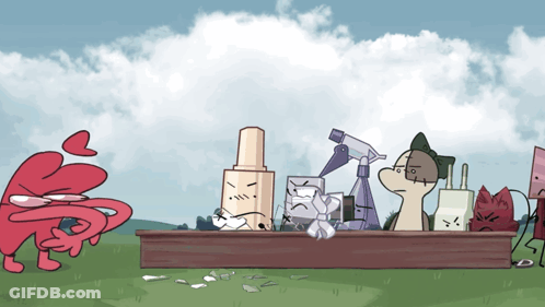 Cartoon Characters Around Table With Spray Bottle GIF