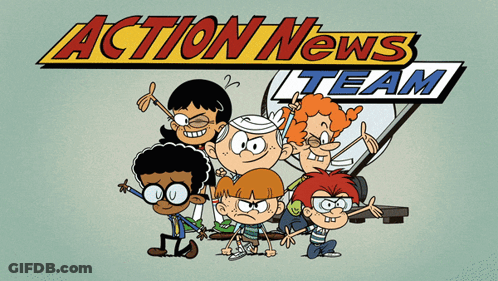 Cartoon Characters At Action News Team Sign GIF