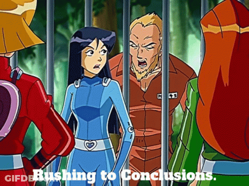 Cartoon Characters Behind Bars Rushing To Conclusions GIF