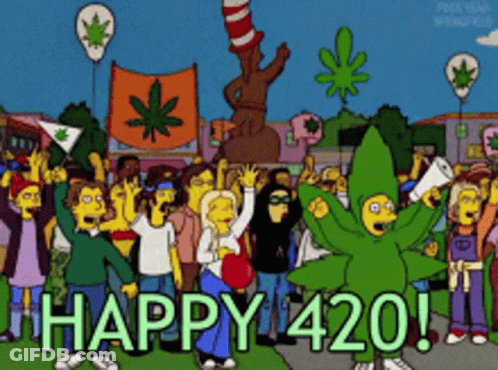 Cartoon Characters Celebrate 420 With Balloons GIF