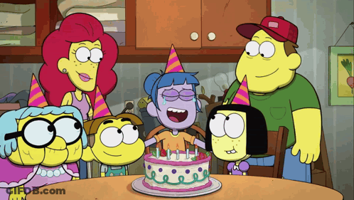 Cartoon Characters Celebrating Birthday GIF