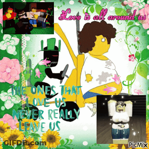 Cartoon Characters Collage Love Is All Around Us GIF