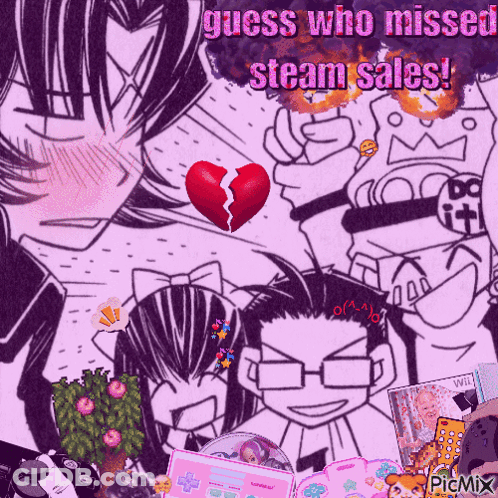 Cartoon Characters Collage Saying Guess Who Missed Steam Sales GIF