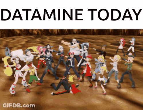 Cartoon Characters Dancing In Front Of Datamine Today Sign GIF