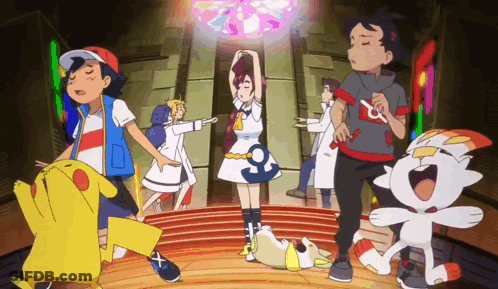 Cartoon Characters Dancing With Pokemon Letter A GIF