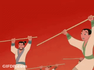 Cartoon Characters Doing Martial Arts With Sticks GIF