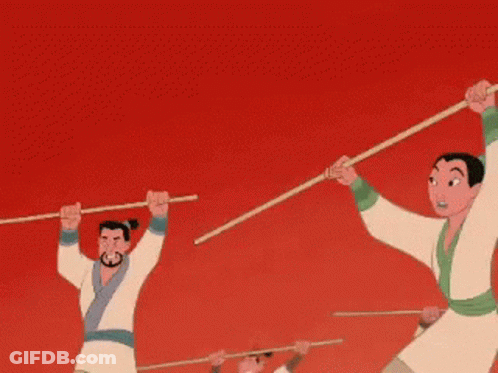 Cartoon Characters Doing Martial Arts With Sticks GIF