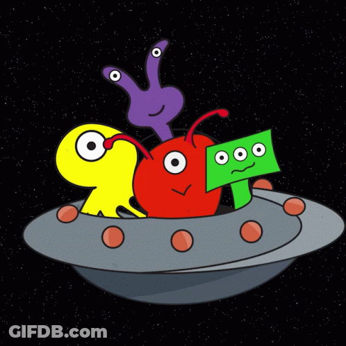 Cartoon Characters Flying In Spaceship GIF