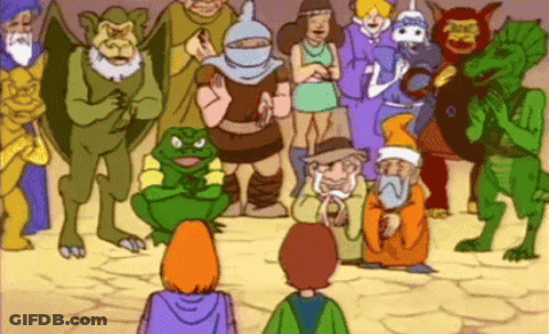 Cartoon Characters Gathered Around Boy GIF