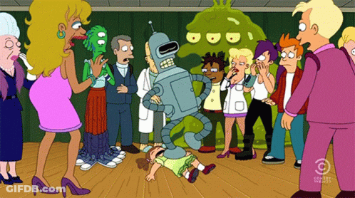 Cartoon Characters Gathered Around Robot Saying Comedy Central GIF