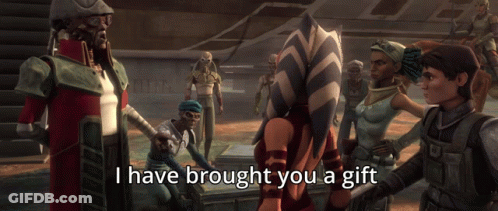 Cartoon Characters Gathered Saying I Have Brought You A Gift GIF