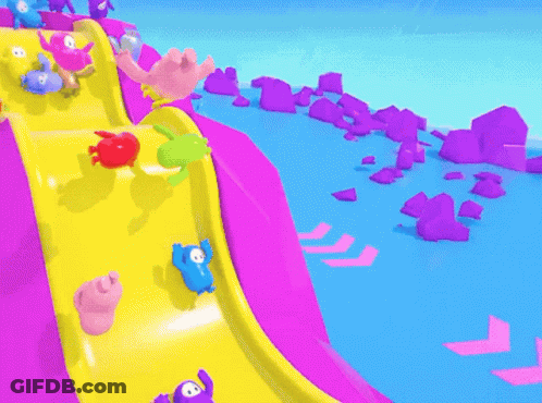 Cartoon Characters Going Down Slide GIF