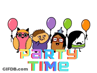 Cartoon Characters Holding Balloons Party Time GIF
