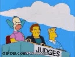 Cartoon Characters Holding Signs Saying Judges GIF