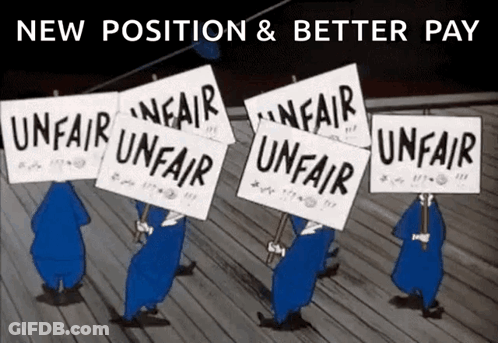 Cartoon Characters Holding Unfair Signs GIF