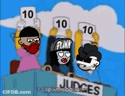 Cartoon Characters Holding Up Signs That Say Punk GIF