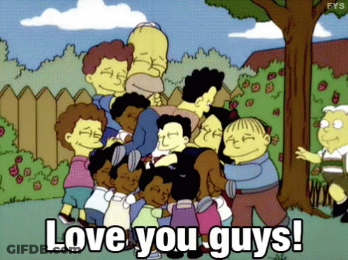 Cartoon Characters Hugging Love You Guys GIF
