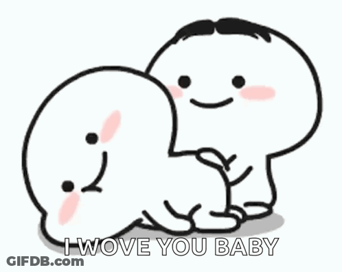 Cartoon Characters Hugging Saying I Wove You Baby GIF