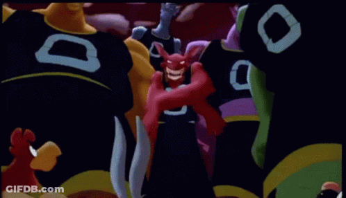 Cartoon Characters In Black Jerseys With Zero Numbers GIF