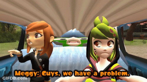 Cartoon Characters In Car Saying Meggy Guys We Have A Problem GIF