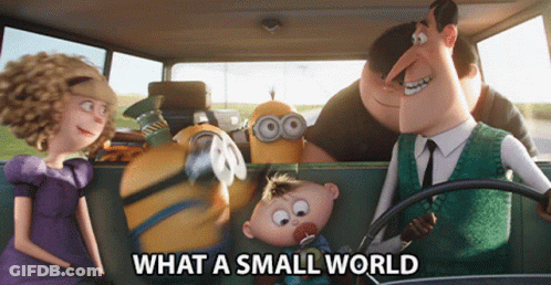 Cartoon Characters In Car Saying What A Small World GIF