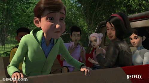Cartoon Characters In Car With Netflix Logo GIF