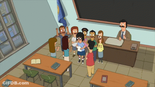 Cartoon Characters In Classroom With Teacher GIF