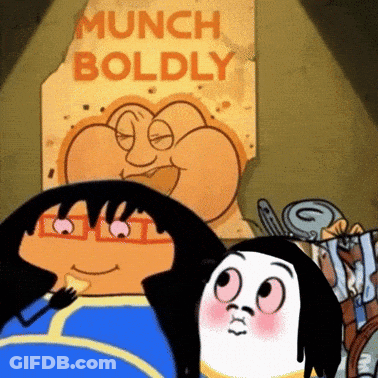 Cartoon Characters In Front Of Munch Boldly Sign GIF