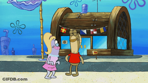 Cartoon Characters In Front Of Spongebob Squarepants Sign GIF