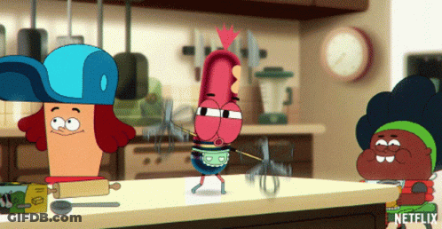 Cartoon Characters In Kitchen With Netflix Logo GIF