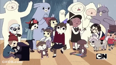 Cartoon Characters In Room With CN Logo GIF