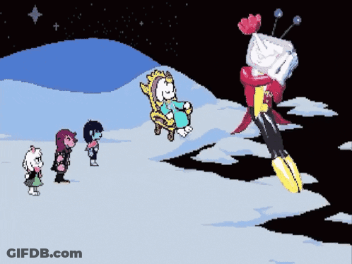 Cartoon Characters In Snow, One Sitting On Chair GIF