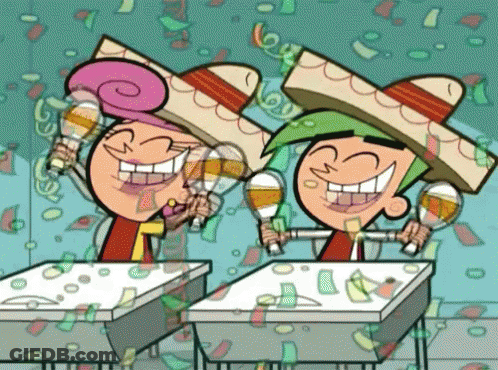 Cartoon Characters In Sombreros Holding Maracas And Drinking Beer GIF