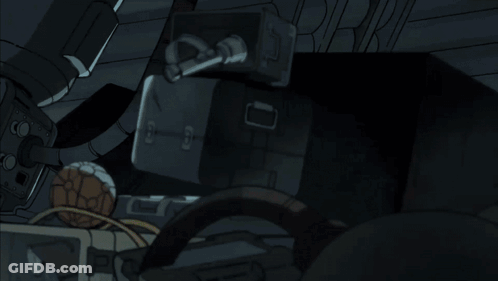 Cartoon Characters In Space Suits Looking At Something In Dark GIF