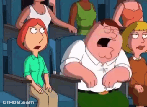 Cartoon Characters In Theater With Peter And Lois Griffin GIF