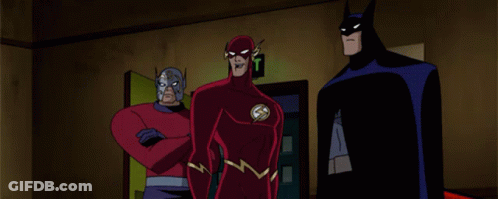 Cartoon Characters Including Flash And Batman GIF