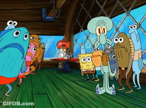 Cartoon Characters Including SpongeBob And Squidward GIF