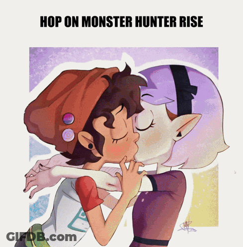 Cartoon Characters Kissing Hop On Monster Hunter Rise GIF