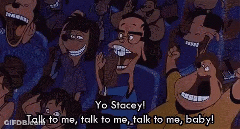 Cartoon Characters Laughing In Stadium GIF