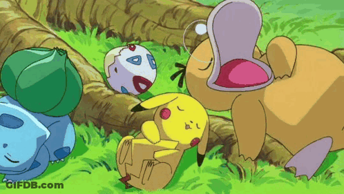 Cartoon Characters Laying In Grass Pikachu Bulbasaur GIF
