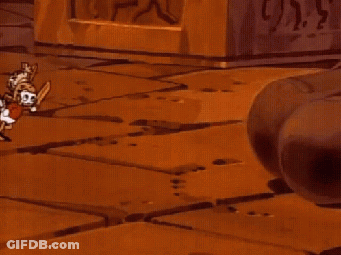 Cartoon Characters Next To Large Foot GIF