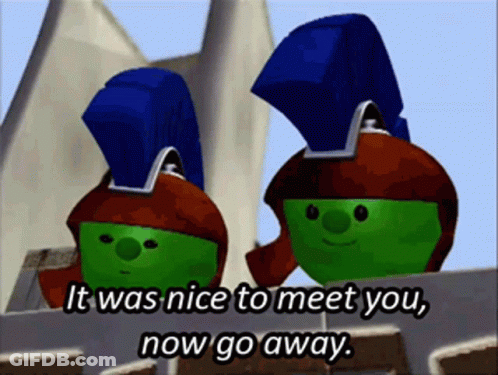 Cartoon Characters Nice To Meet You Now Go Away GIF
