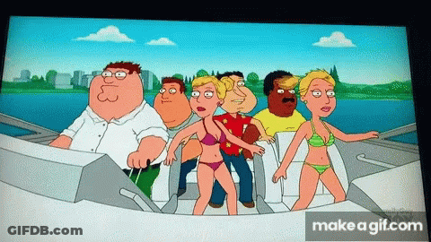Cartoon Characters On Boat One In Bathing Suit GIF