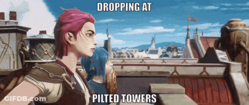 Cartoon Characters On Building With Dropping At Pilted Towers GIF