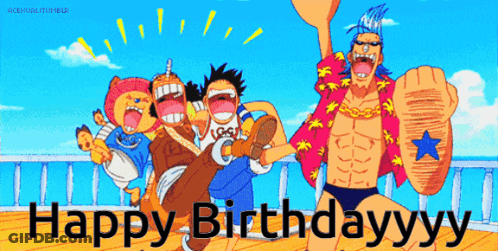 Cartoon Characters On Deck Saying Happy Birthday GIF