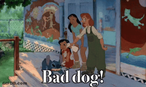Cartoon Characters On Porch With Bad Dog GIF
